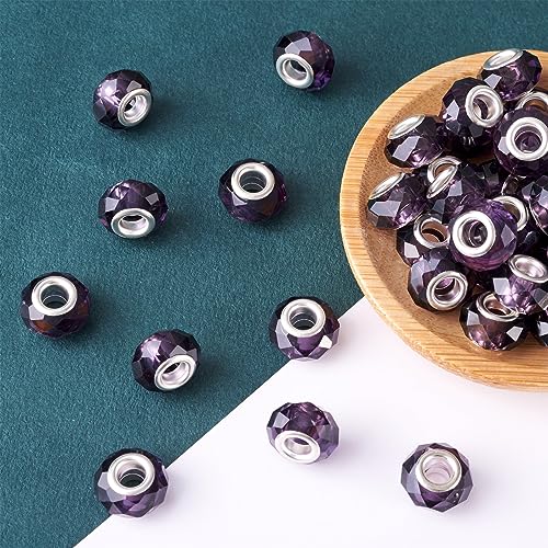 100pcs 14mm Large Hole Glass Beads Dark Violet European Lampwork Loose Spacer Beads for Christmas DIY Craft Snake Chains Charms Bracelet Necklace Earring Making Hole: 5mm - color: Dark Violet