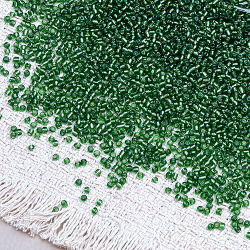2000pcs Glass Seed Beads Bulk, 4mm 6/0 Mini Pony Spacer Small Individual Color Seed Beads for DIY Bracelet Necklaces Wrist Jewelry Making, Frosted Silver Green - color: Frosted Silver Green