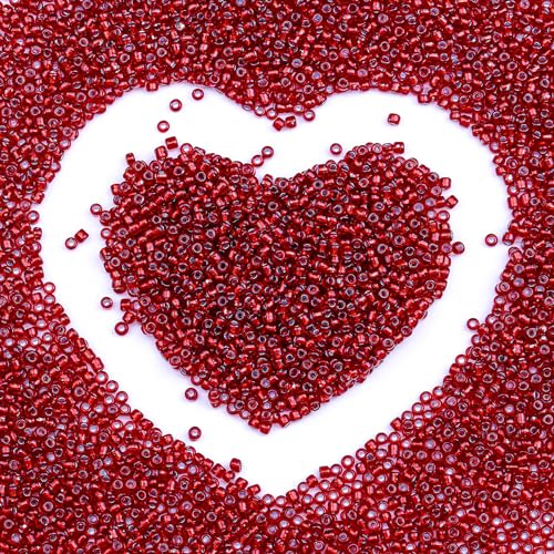 8/0 Glass Seed Beads Bulk, Deep Red with Silver 3mm Tiny Round Craft Seed Bead, Small Mini Pony Beads for Jewelry Making Bracelet Necklace Wrist Beading Weaving Supplies, 2500pcs - color: Deep Red with Silver