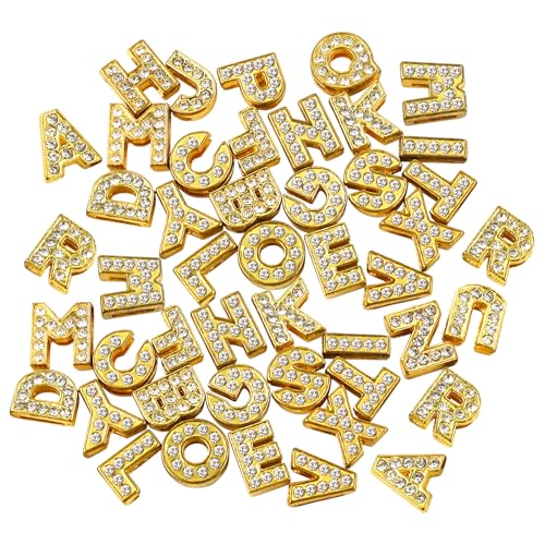 AUEAR, 52 Pack Gold A-Z 8mm Full Rhinestone Slide Charms Crystal Alphabet Letter Alloy for Bracelets Necklace Wristbands DIY Jewelry Making - color: Gold, size: 52 Pack