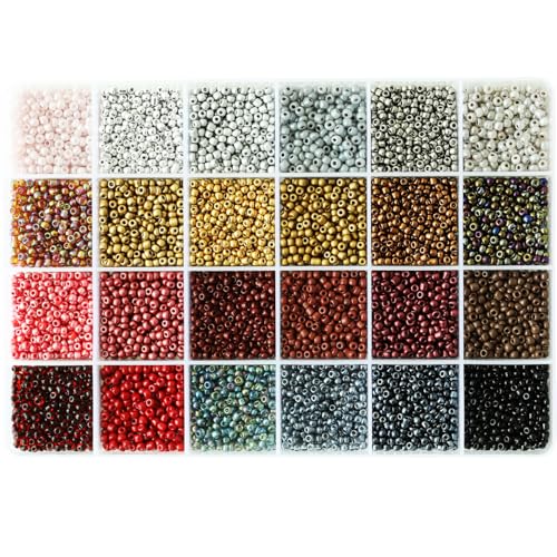 8/0 Glass Seed Beads About 7200pcs 24 Colors 3mm Loose Seed Beads Kit Bracelet Making with 24-Grid Plastic Storage Box for Jewelry Making - color: 24 Colors F