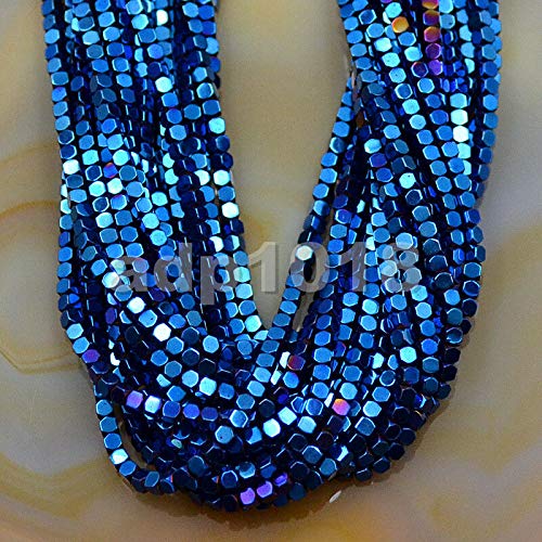 AD Beads Natural Hematite Gemstone Faceted Square Cube Loose Beads 16" 2x2mm 4x4mm (2x2mm, Metallic Blue) - color: Metallic Blue, size: 2x2mm