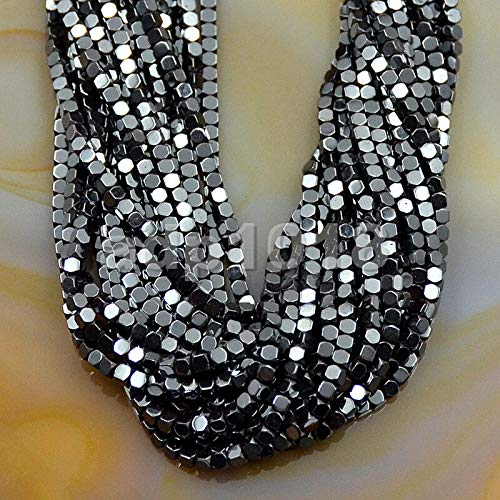 AD Beads Natural Hematite Gemstone Faceted Square Cube Loose Beads 16" 2x2mm 4x4mm (4x4mm, Metallic Black Hematite) - color: Metallic Black Hematite, size: 4x4mm