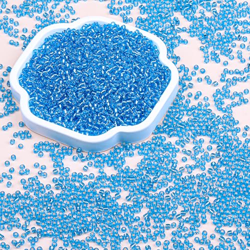8/0 Glass Seed Beads Bulk, Blue with Silver 3mm Tiny Round Craft Seed Bead, Small Mini Pony Beads for Jewelry Making Bracelet Necklace Wrist Beading Weaving Supplies, 2500pcs - color: Blue with Silver