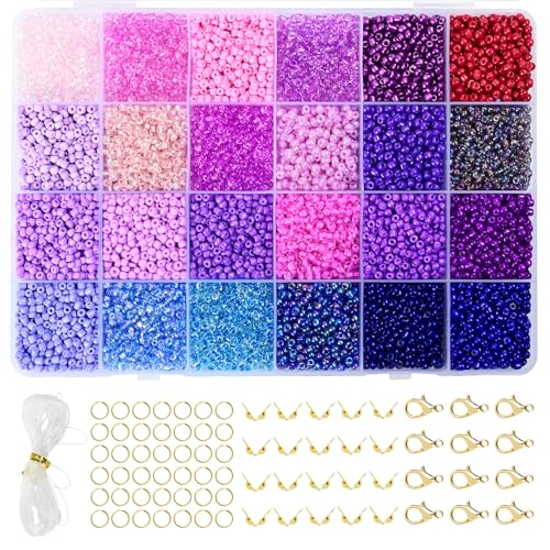 Vtssvow 3mm Glass Seed Beads for Bracelets Making, 24 Colors 10000pcs Friendship Bracelet Making Kit, Small Glass Beads for Jewelry Making (Mix 24 Color, Purple) - color: Mix Purple, size: 3mm