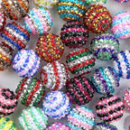 30PCS 20MM Bubblegum Beads for Pens, Stripe Rhinestones Disco Ball Chunky Large Acrylic Round Beads for Bag Focal Beadable Pen Keychain Making Jewelry Bracelet Making DIY Crafts - color: Stripe Rhinestones