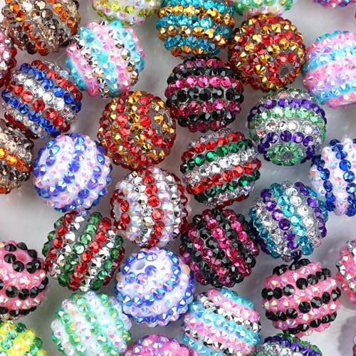 30PCS 20MM Bubblegum Beads for Pens, Stripe Rhinestones Disco Ball Chunky Large Acrylic Round Beads for Bag Focal Beadable Pen Keychain Making Jewelry Bracelet Making DIY Crafts - color: Stripe Rhinestones