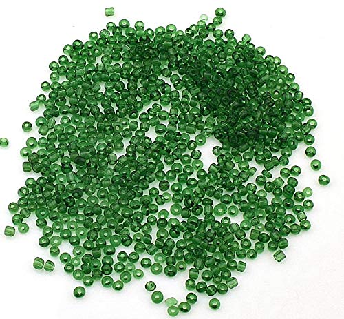 Perlin Glass Seed Beads 3mm 8/0 Round Mini Small Pony Beads 3300pcs for Making Earrings Bracelets Pendants Waist Jewelry DIY Handmade Transparent Color Kit (Pine Green) - color: Pine Green