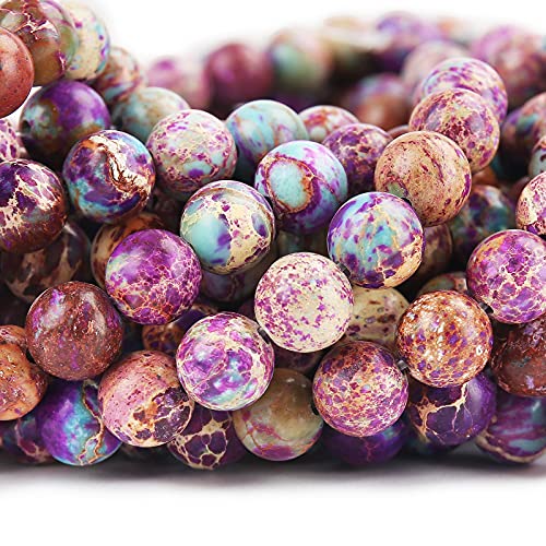 70PCS Natural 8MM Healing Gemstone Colorful Imperial Jasper Energy Stone Round Loose Beads, Semi-Precious Crystal Beads with Free Elastic String for Jewelry Making DIY - color: Colorful Imperial Jasper