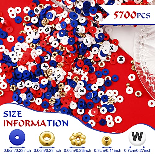 Ferraycle 5700 Pcs Fall Halloween Clay Beads Set Christmas Clay Beads Holiday DIY Jewelry Making Kits for Bracelet Necklace Earring(Red, Blue, White) - color: Red, Blue, White