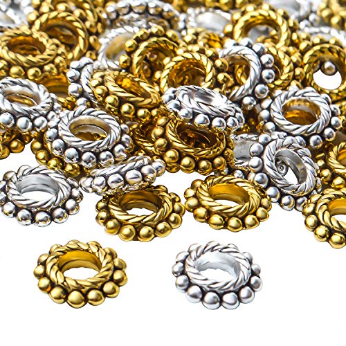 100pcs Alloy 8mm Spacer Beads - Jewelry Spacer Beads with A Box for DIY Bracelet Making (Antique Silver and Antique Gold)