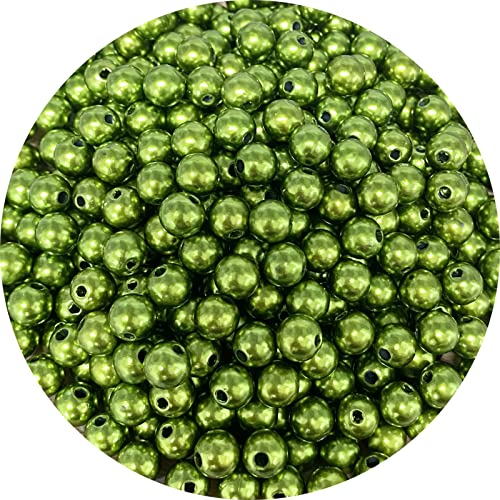 400pcs 8mm Pearl Beads Satin Luste Round Loose Plastic Pearl Craft Beads for Jewelry Making Earring Bracelet Necklace Key Chains Sewing Crafts Decoration (Green) - color: Green, size: 8mm