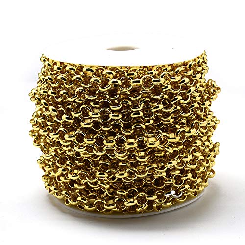 Craftdady 65.6Ft Gold Aluminum Rolo Chain 8x2.5mm Unwelded Metal Flat Round Cable Link Chain for Tassel Pendant Necklace Jewelry Making - color: 8x2.5mm, Gold