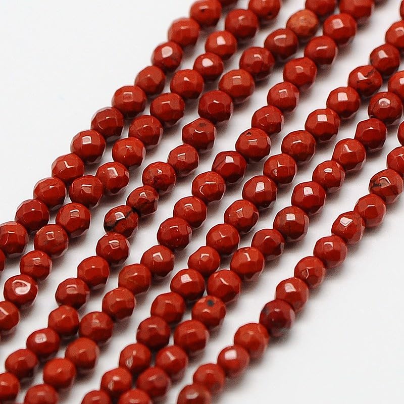 Fashewelry 136pcs 3mm Natural Red Jasper Beads Small Faceted Round Crystal Beads for Bracelet Necklace Earrings DIY Jewelry Making - color: 3mm-Red Jasper
