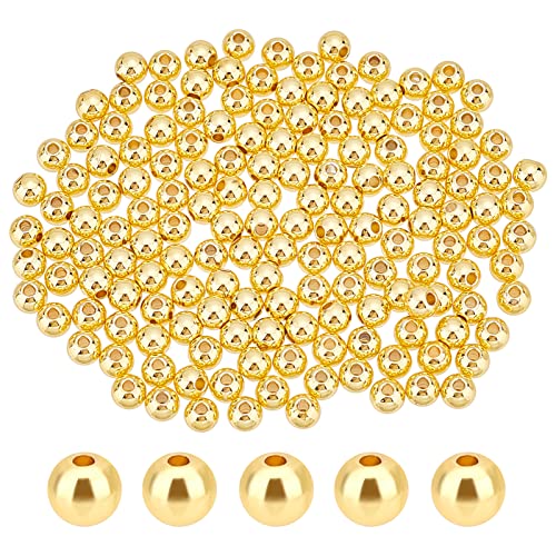 PH PandaHall 200pcs 5mm 18K Gold Beads Long-Lasting Bracelet Beads Round Smooth Spacer Beads Seamless Loose Ball Beads for Summer Hawaii Stackable Necklace, Bracelet, Earring Making - size: 5mm