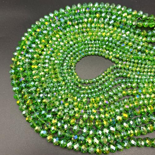 1040PCS Assorted Size Glass Beads, 4/6/8mm Crystal Glass Beads for Jewelry Making, Briolette Crystal Spacer Loose Bulk Beads for DIY Crafts, Suncatchers, GrassGreen AB Color - color: GreenAB