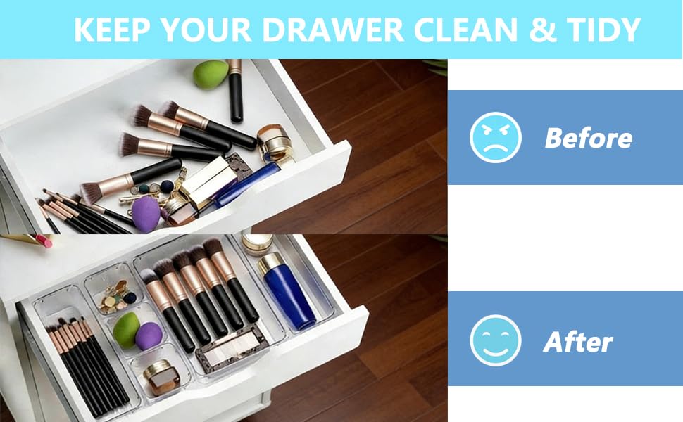 Clear Drawer Organizer Set, 4 Sizes Desk Drawer Divider Organizers Storage Bins for Bathroom,Kitchen,Office,Vanity Organizers Tray for Jewelry (27PACK) - size: 27PACK