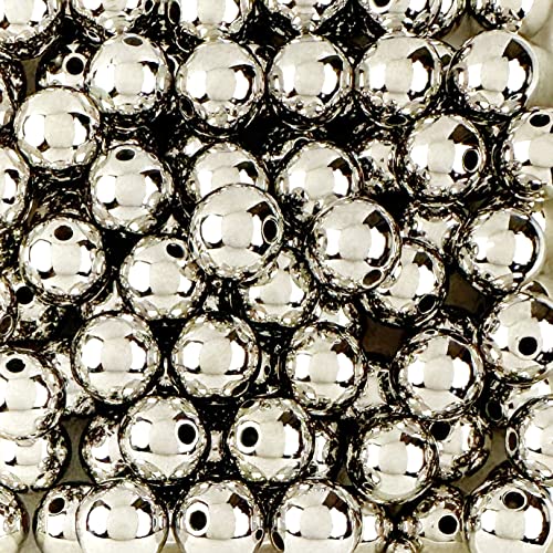 90 Round Silver Acrylic Beads 14mm Diameter with 2.4mm Hole - color: Silver, size: 14mm