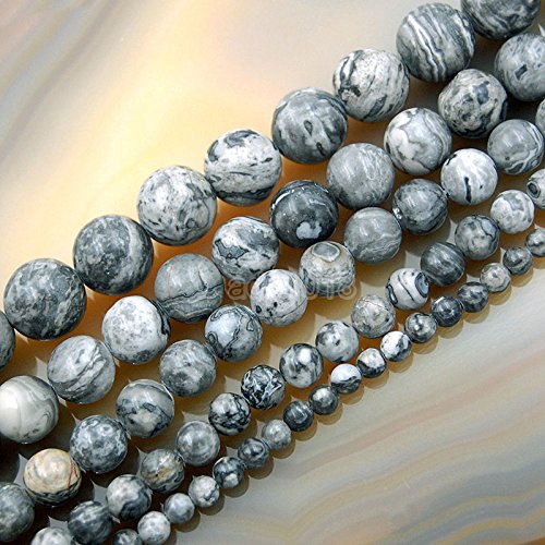 AD Beads Natural Gemstone Smooth Round Loose Beads 15" 4mm 6mm 8mm 10mm 12mm (4mm, Map Jasper) - color: Map Jasper, size: 4mm