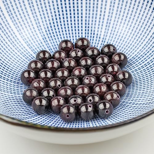 MJDCB Natural Stone Beads Garnet Round Loose Beads for Jewelry Making DIY Bracelet Necklace (10mm) - color: Garnet, size: 10mm