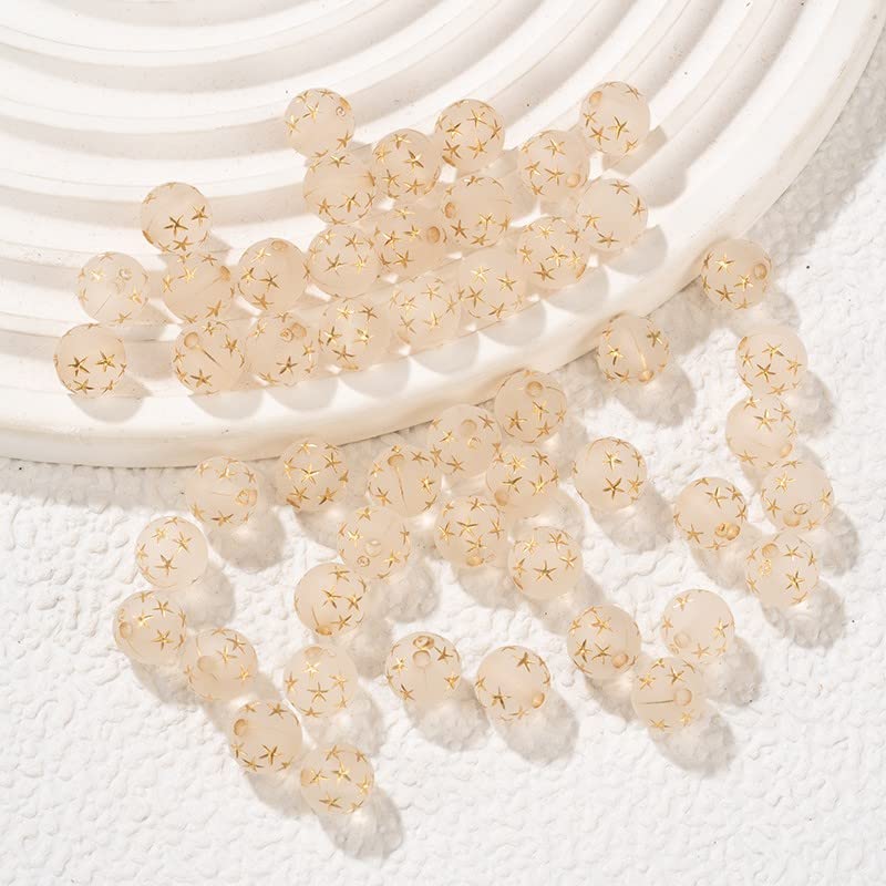 LadayPoa 150pcs 10mm Acrylic Frosted Gold Star Round Beads for Jewelry Making Plastic Bubble Beads Ball Charms for Bracelet Making Necklace DIY Bubblegum Bead Christmas Ornament Gifts - color: frosted 10mm150cs