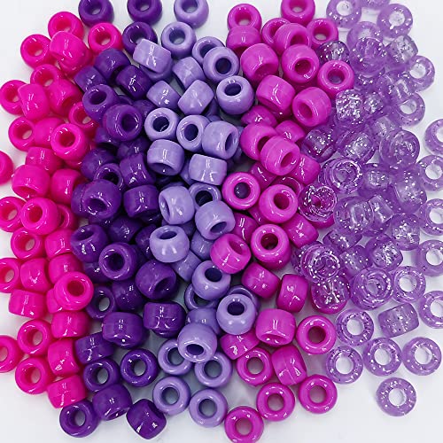 MIIIM 1000PCS 6x9mm Pony Beads Bulk, 5 Styles Purple for Bracelets Making Kit, Kandi, Hair for Braids, Craft for Jewelry Making (Purple) - color: Purple