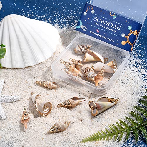 SUNNYCLUE 1 Box 16Pcs 4 Style Electroplate Spiral Seashells Craft Charms Connectors Pendant Conch Shells Charms with Plated Golden Loop Bail for Bracelet Necklace Making Craft Supplies - color: 1 Box 16Pcs Spiral Seashell Charms