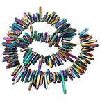 SUNYIK Rainbow Titanium Coated Crystal Points Quartz Rough Sticks Spikes Point Beads 15 inch Strand Drilled - color: #2-Rainbow(Rough), size: 0.4"-1.3"