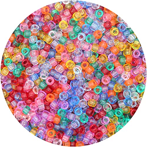 Transparent Clear Pony Beads for Friendship Bracelets for Jewelry Making 1000 Pcs Plastic Colourful Beads for 6x9mm for DIY Bracelet Necklace Party Decoration Supplies - color: Multicolour Transparency