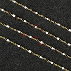UMAOKANG 33 Feet Chains Bulk on Spool Gold Plated Stainless Steel White Bead Chain for Jewelry Making - color: Gold-White Enamel