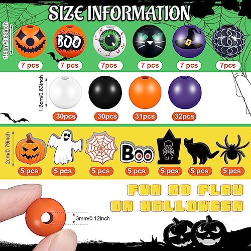 Tradder 200 Pieces Halloween Wood Beads Purple Orange Pumpkin Spider Black Cat Beads Craft for Halloween Home Decoration Jewelry Making DIY - style: Halloween