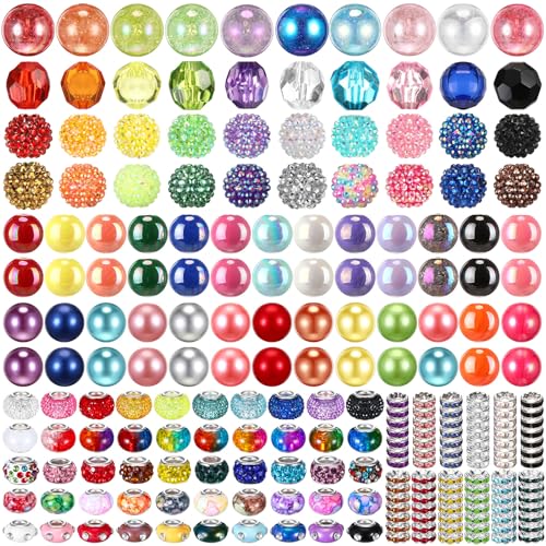 Huquary 270 Pcs Beads for Pens Rhinestone Bubblegum Beads Mixed Crystal Resin Sugar Chunky for Beadable Keychains DIY Craft Jewelry Making Supplies - color: Classic Colors