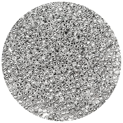 Bala&Fillic Opaque Silver Color 4mm Seed Beads About 1200pcs/100Grams in Bag, 6/0 Glass Craft Beads for Making Bracelet and Necklace (Silver) - color: Silver -4mm