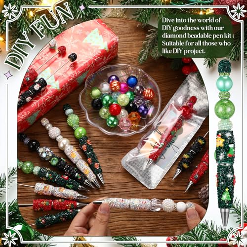 Tondiamo 45 Pcs Full Rhinestone Beadable Pens Bulk Set 15 Glitter Diamond Pens with Cards & Bags Fancy Beaded Pen for Beads DIY Cute Journalling Bling Ballpoint Craft Making(Christmas Diamonds) - style: Christmas Diamonds