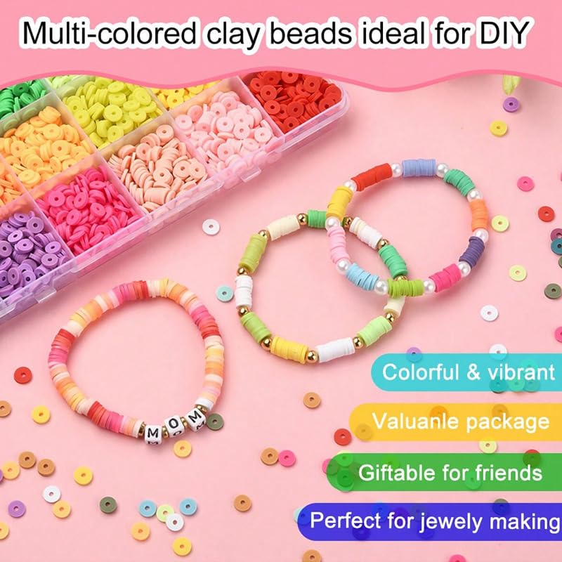 24 Colors 3600 Pcs Clay Beads Kit for Bracelets Making, Flat Round Polymer Spacer heishi Clay Beads for Craft and Jewelry Making - color: Pure Clay Beads Set-about 3600pcs