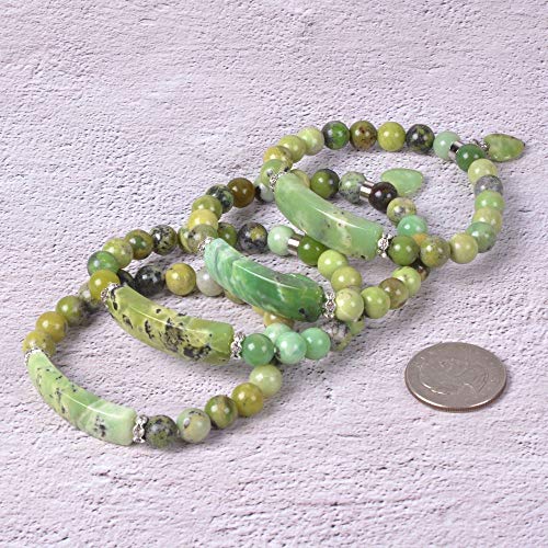 Justinstones Gem Semi Precious Gemstone Love Heart Charm Stretch Beaded Bracelet Unisex - color: Australian Chrysoprase