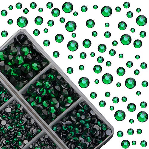 4000pcs Mixed Size Hot Fix Round Crystals Gems Glass Stones Hotfix Flat Back Rhinestones (Emerald) - color: Emerald, size: 4000 Count (Pack of 1)