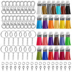 Keychain Tassles, Cridoz 300pcs Bulk Keychains Ring Set Includes 50pcs Tassels for Crafts, 50pcs Keychain Clips, 50pcs Key Chain Rings, 100pcs Jump Ring and 50pcs Screw Eye Pins for DIY Keychain