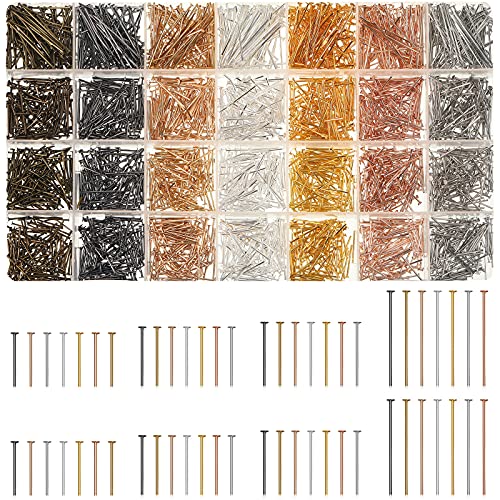 Junkin 2800 Pieces Flat Head Pins for Jewelry Making DIY, Head Pins Set 0.63 Inch, 0.71, 0.79, 1.18 Inch Earring Bracelet Pendant Jewelry Making(Multicolor) - color: Multicolor