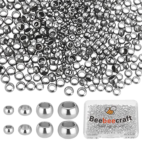 Beebeecraft 800Pcs/Box 4 Size Crimp Tube Beads Stainless Steel Round Crimping Beads Spacers Silver Cord End Caps Loose Stopper Beads for Jewelry Making Earring Necklace Supplies - color: Silver