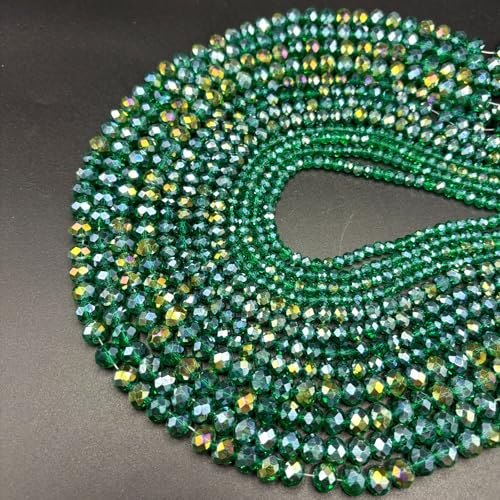 1040PCS Assorted Size Glass Beads, 4/6/8mm Crystal Glass Beads for Jewelry Making, Briolette Crystal Spacer Loose Bulk Beads for DIY Crafts, Suncatchers, Peacock Green AB Color - color: Peacock GreenAB