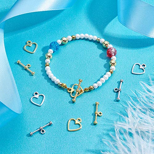 SUPERFINDINGS About 200 Sets Heart Toggle Jewelry Clasps 2 Colors Necklace Toggle Clasp Alloy T-Bar Closure Connector Set for Necklace Bracelet Jewelry Making DIY Craft