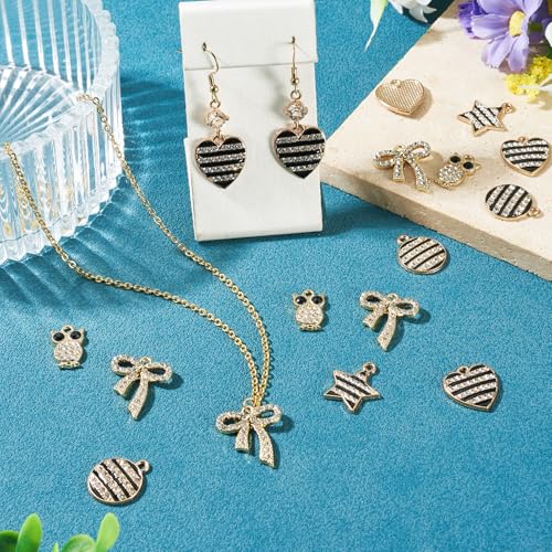 Craftdady Crystal Rhinestone Pendants Butterfly Heart Rhombus Bowknot Earring Charms Alloy Enamel Metal Pendants Light Gold Bracelet Charms for DIY Craft Necklace Jewelry Making - color: Light Gold 5 Styles
