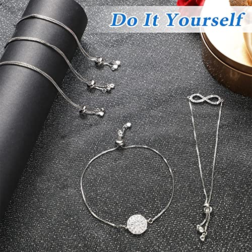 Sureio 10 Pieces Adjustable Slider Bracelet for Jewelry Making Bracelet Chains for DIY Jewelry Making Findings Extender Chains with Rhinestones Ends for Women (Silver) - color: Silver