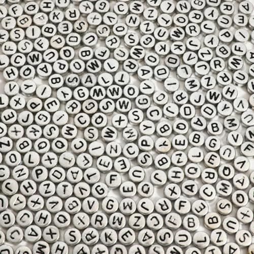 1200pcs 4×7mm Alphabet Beads Silver Round Acrylic Black Letter Beads, for Bracelets and Jewelry Making - color: style 12, size: 4×7mm(Round)