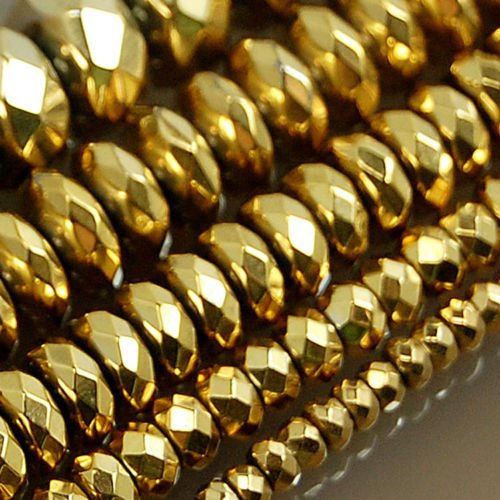 AD Beads Hematite Gemstone Smooth or Faceted Rondelle Spacer Beads 16" 3mm 4mm 6mm 8mm 10mm (2x4mm, Metallic Gold (12 Faceted)) - color: Metallic Gold (12 Faceted), size: 2x4mm