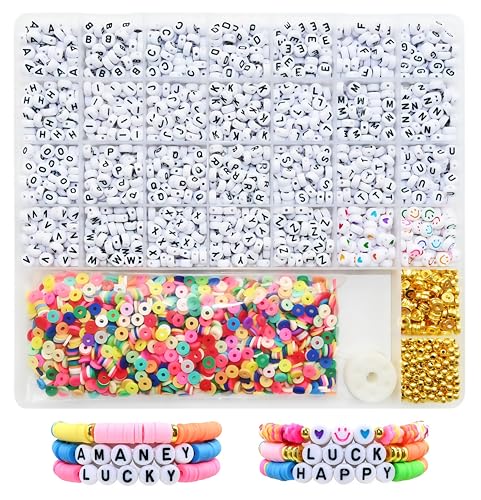 Looconi Beading Kits Letter Beads A-Z Gold Spacer Smiley Heart and Colorful Clay Beads for Jewelry Making - color: LetterClayMixed