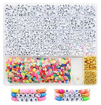 Looconi Beading Kits Letter Beads A-Z Gold Spacer Smiley Heart and Colorful Clay Beads for Jewelry Making - color: LetterClayMixed