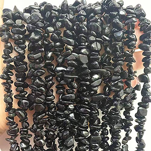 7-8mm Natural Black Obsidian Gemstone Chips Loose Beads Semi Precious for Jewelry Making DIY Handmade Craft Supplies 1 Strand per Bag Approxi 34" - color: Black Obsidian Chips