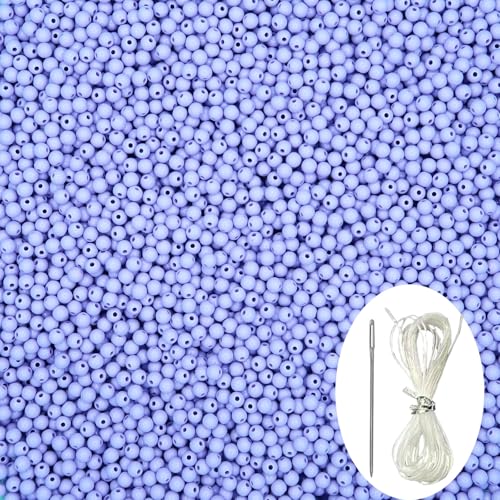 1000Pcs Light Purple Acrylic Round Beads, Smooth Plastic Spacer Beads Set with Beading Needle and 13Ft Elastic String Cord for Jewelry Making Bracelets Necklace Earring DIY Crafting Supplies - 6mm - color: Light Purple, size: 6mm